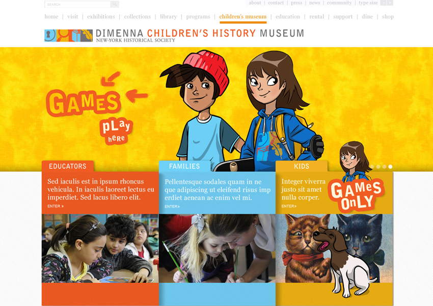 DiMenna Children's History Museum website desing, Tronvig Group